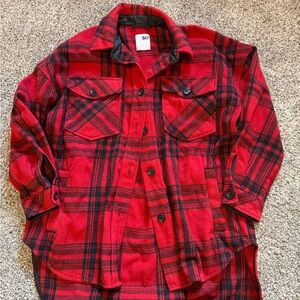 EUC SO by Kohls Red Black Plaid Button-Front Shacket coat medium M